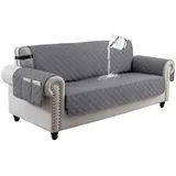 BTTO Sofahusse Sofaüberzug,Sofahusse 1/2/3 Sitzer Gesteppt,Couch Überzug, Sofabezug Wasserdicht,Anti-Rutsch,mit Seitentasche,Haustiermatte grau