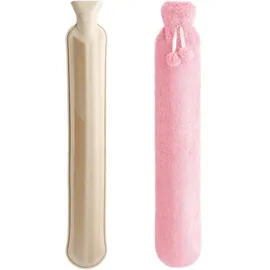 Homealexa Lange Wärmflasche mit weichem Bezug 2 Liter, Hot Water Bottle Bettflasche Schlauch-Wärmflasche für Rücken Nacken Schulter und Unterleib, große Wärmeflasche 73 x 13cm, Nackenwärmflasche