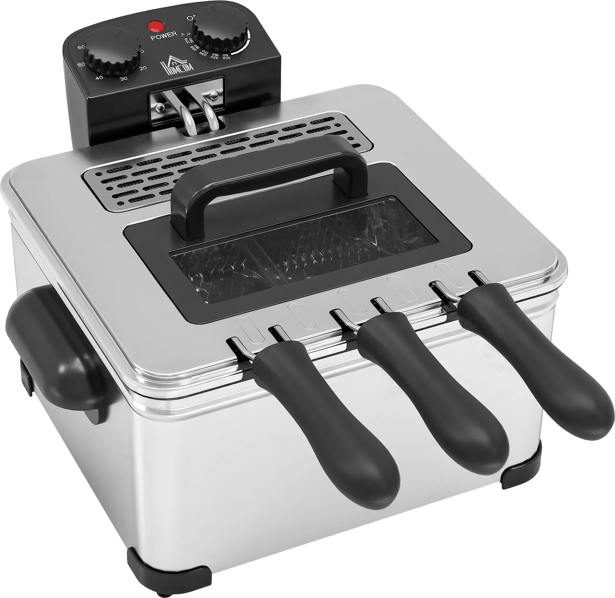 HOMCOM Fritteuse mit 5L Kapazität, Einstellbare Temperatur & Timer, Öl-Fritteuse mit Abnehmbarer Öl-Behälter, Sichtfenster, Überhitzungsschutz, 2000 W Edelstahl Silber   Aosom