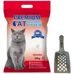 Premium-Katzenklumpstreu aus Bentonit - Natürlich für Katzen 20kg + Schaufel für Streu GRATIS!