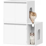 Hzuaneri Katzenschrank für 2 Katzen, Katzenklo Schrank, Katzenhaus Versteckt mit Doppelräumen, Kann als Fernsehschrank, Katzenmöbel, 140 x 48,3 x 48 cm, Weiß CB65603X