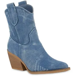 Damen Cowboy Boots in Hellblau Denim
