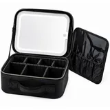 R2 Invest Kosmetikkoffer mit LED Spiegel Reise Kosmetiktasche Organizer schwarz