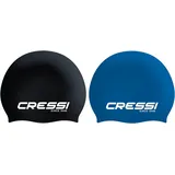 Cressi Eddie Swim Cap Bundle - Zwei Unisex Badekappen, Schwarz/Weiß + Blau/Weiß, Einheitsgröße