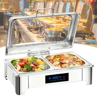 VFDZ Chafing Dish Elektrisch Glasdeckel, 9L Edelstahl Speisewärmer Buffetwärmer Elektrisch Einstellbarer Temperatur, Warmhaltebehälter für Speisen für Catering, Buffet, Party(1/2 Pan)
