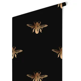 wall-art K&L Wall Art Vliestapete »Vintage Vliestapete«, Biene Retro Schwarz Gold, mehrfarbig, matt - bunt