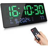 Fuloon Digitale Wanduhr, 15,5" Groß LED Wanduhr Digital, Kalender Wanduhren mit Sekunden,Temperatur, Datum, Woche, Digital Wand Uhr Tischuhr mit Standfuß für Wohnzimmer Küche Büro