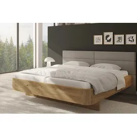 Home Affaire Massivholzbett HOME AFFAIRE "Latillé in Schwebeoptik", beige (kernbuche), B:235cm H:98cm L:210cm, Betten, Massivholzbett, gepolstertes Kopfteil, wahlweise in Kernbuche o. Wildeiche und in 3 Größen erhältlich, Lieferung ohne Matratze