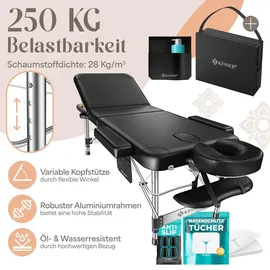 Kesser KESSER® Massageliege klappbar & höhenverstellbar 3 Zonen Massagebett Massagetisch Kosmetikliege Therapieliege Aluminium + 10x Gesichtsauflage mit Kopfstütze Armlehnen & Tasche