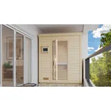 Karibu Saunahaus Außensauna Gartensauna Hytti 0 unbehandelt Ofen 9 kW  externe Strg easy 38mm Massivholz 200x117x217 cm