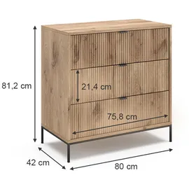 Vicco Kommode Eliza Viking Oak 80 x 81.2 cm mit 3 Schubladen