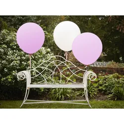 3 Riesige Luftballons mit Band weiss & rosa