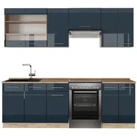 Vicco Küchenzeile Fame-Line 240 cm Dunkelblau Hochglanz Eiche