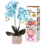 RERXN Seidenorchideen, die echt aussehen, künstliche Orchideen mit Blumentöpfen, hohe künstliche Orchideen mit Stielen, Innendekoration, Tischdekoration (blau)