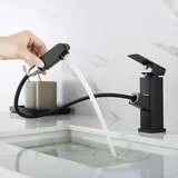 Waschtischarmatur Mit Ausziehbarer Brause, Schwarze Badarmatur, Armaturenhöhe 18 Mm