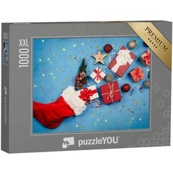 puzzleYOU Puzzle Puzzle 1000 Teile XXL „Weihnachtsgeschenke aus einem Weihnachtsstrumpf, 1000 Puzzleteile, puzzleYOU-Kollektionen Weihnachten