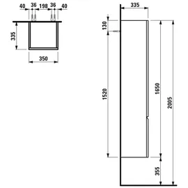 Laufen Pro A Hochschrank 350 x 33,5 x 165 cm Weiß glänzend Glas/MDF/Spanplatte