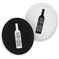 itenga 10x Bierdeckel Untersetzer Wein Keep Calm and Drink Wine schwarz weiß rund 10,7 cm