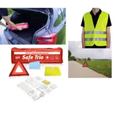 3in1 Kfz Kombi Verbandstasche rot Norm 2026 | Verbandskasten für Auto | Inhalt nach neuester DIN 13164:2022-02 | Euro-Warndreieck | Warnweste EN ISO 20471 | Triotasche