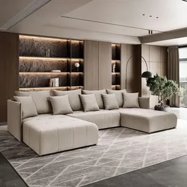 lookway Ecksofa U-Form Textil 3-Sitzer Beige