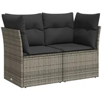 vidaXL Gartensofa 2-Sitzer mit Kissen Grau Poly Rattan