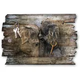 Kreative Feder Elefant Designer Schlüsselbrett, Hakenleiste im Landhaus-Stil, Shabby-Chic aus Holz 30x20cm (Elefanten)