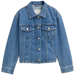Jeansjacke TOM TAILOR, Mädchen, Gr. 164, blau (clean mid stone blau denim), Denim/Jeans, Obermaterial: 100% Baumwolle, casual, oversize kurz, Rundhals, Langarm 1-Knopf-Manschette, Jacken, in Oversize-Look