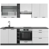 Vicco Küchenzeile Weiß Landhaus/Anthrazit 235 cm, AP Anthrazit,