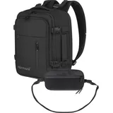 Normani Erweiterbarer Handgepäck-Rucksack mit Reisepass Brusttasche | Schwarz