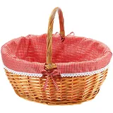 Einkaufskorb Weidenkorb  - Weide - Textil rot kariert - mit Henkel - 45x34x20 cm