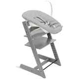 Stokke Hochstuhl Tripp Trapp® Kinderhochstuhl mit Newborn Set, Höhen- und tiefenverstellbare Sitz- und Fußplatten grau