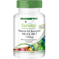 Vitamin K2 Komplex MK-4 & MK-7 1250 μg - 120  Kapseln - hochdosiert | fairvital