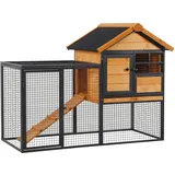 PawHut Kaninchenstall erhöhtes Haus mit Freilaufgehege 122 x 63 x 92 cm Hellgelb