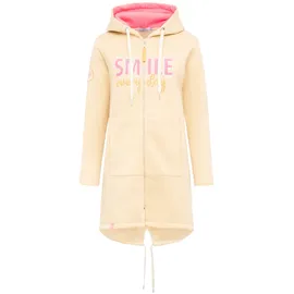 Zwillingsherz Jerseymantel ZWILLINGSHERZ "Smile everyday", Damen, Gr. S/M, beige (hellbeige), angeraute Sweatware, Obermaterial: 50% Baumwolle, 50% Polyester, Mäntel, mit großer SMILE Stickerei und positiver Botschaft
