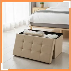 Relaxdays Sitzbank Truhenbank Beige 38 x 76 x 38 cm