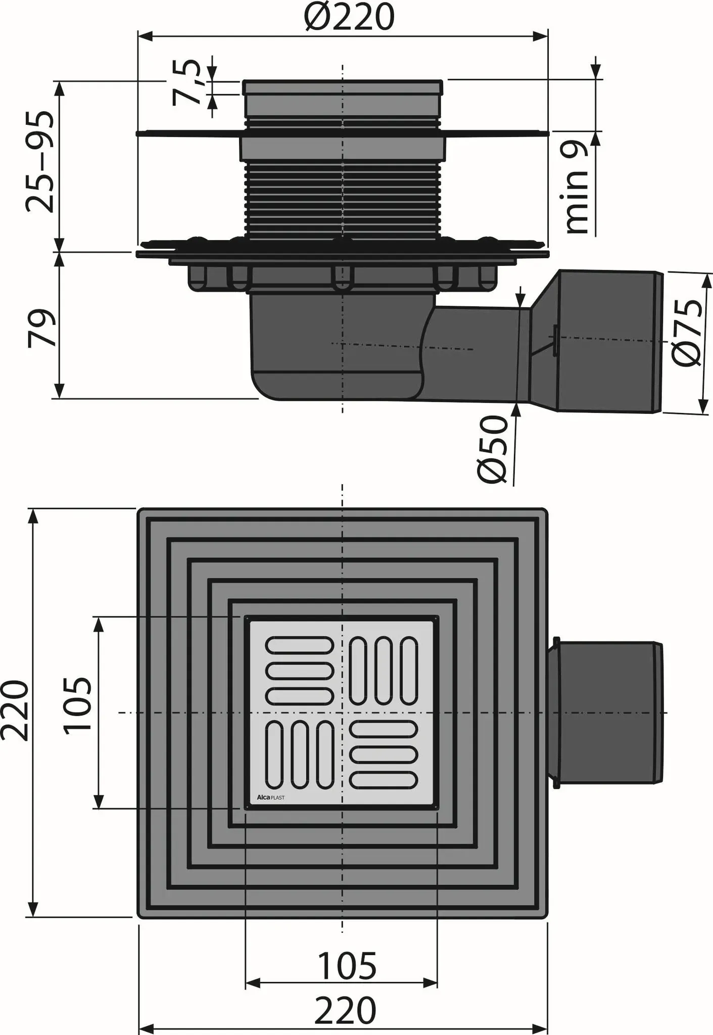 AlcaPlast APV Bodenablauf mit Edelstahlrost Siphon oder Klappe / Duschablauf