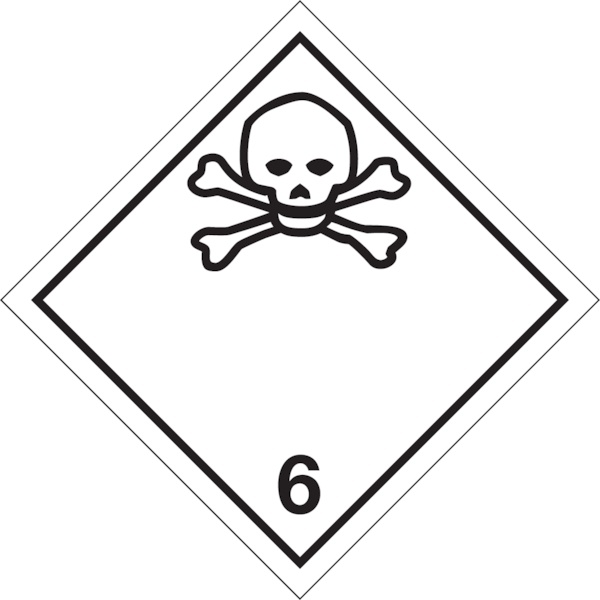 Gefahrzettel, Gefahrgutklasse 6.1 - Giftige Stoffe - 150x150 mm Folie selbstklebend