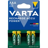 Varta Batterien AAA, wiederaufladbar, 4 Stück, Recharge Accu Power, Akku, 1000 mAh Ni-MH, ohne Memory Effekt, vorgeladen, sofort einsatzbereit