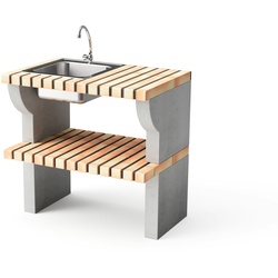 MOVELAR Modul Bailen XL, Arbeitsplatte aus farbigem Ziegelstein mit Spüle und Wasserhahn auf der linken Seite