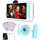 Kinderkamera, 3,5-Zoll Großbildschirm , Digitalkamera Kinder, 1080P HD 12MP, Anti-Drop, Dual-Kamera, Fotoapparat Kinder mit 32GB-Karte, Geschenke für 3-12 Jahre Jungen und Mädchen, Weihnachtsgeschenke
