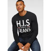 H.I.S. Langarmshirt H.I.S, Herren, Gr. 3XL (64/66), schwarz, Single Jersey, Obermaterial: 100% Baumwolle, bedruckt, Basic schmal, Rundhals, gerader Abschluss, Shirts Langarmshirt, Langarm, schmaler Basic-Schnitt, bedrucktes Design