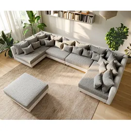 DeLife Wohnlandschaft Clovis XL Weiss Hellgrau Modulsofa Hocker