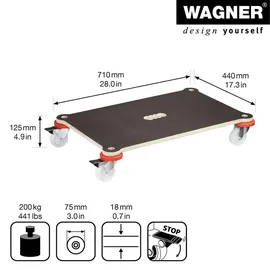 Wagner Transporthilfe PROTECTION 71 x 44 x 12,5 cm Kantenschutz, Rollen - 75 MM 1375 I ideal für schwere Transportboxen mit sensiblem Inhalt I rutschfest, wandschonend & 20137501