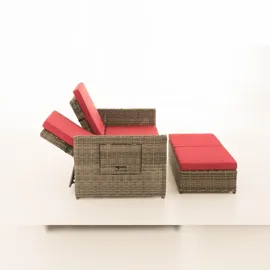 CLP Polyrattan Sofa Ancona 5mm grau-meliert/rubinrot