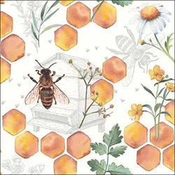 Ambiente 20 Servietten Papier 33x33cm 3-lagig - hochwertige Einweg Papierservietten Biene Bienenstock Honigwabe Wildblumen Aquarell Wiese Natur Sommer Garten