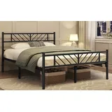 Yaheetech Metallbett, Minimalistischer Bettrahmen mit Kopfteil Gästebett mit Lattenrost schwarz 140 cm x 200 cm