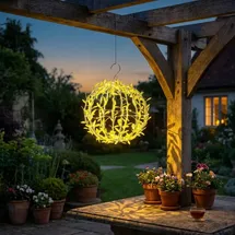 ideoon lights Solar Leuchtkugel im Blätterdesign PVC Ø20 cm inkl. Erdspiess, S-Haken und Solarpanel beige