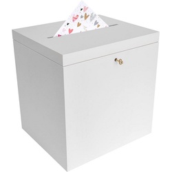 Creative Deco Dekokiste Kartenbox Hochzeit 29x25x30 cm Geschenkkarten Box Geldbox Briefbox, mit Deckel, Schloss und Schlüssel weiß