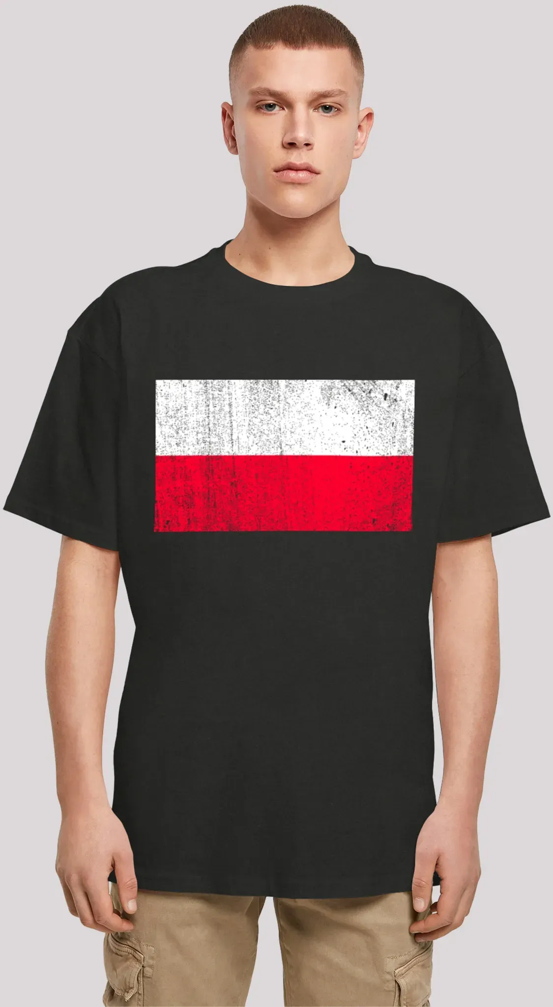 T-Shirt F4NT4STIC "Poland Polen Flagge distressed", Herren, Gr. S, schwarz, Obermaterial: 100% Baumwolle, casual, oversize, Rundhals, Shirts, Print