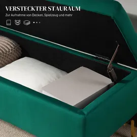 Homcom Sitzbank mit Stauraum, Polsterbank mit Samtoptik, Metallbeine, Grün